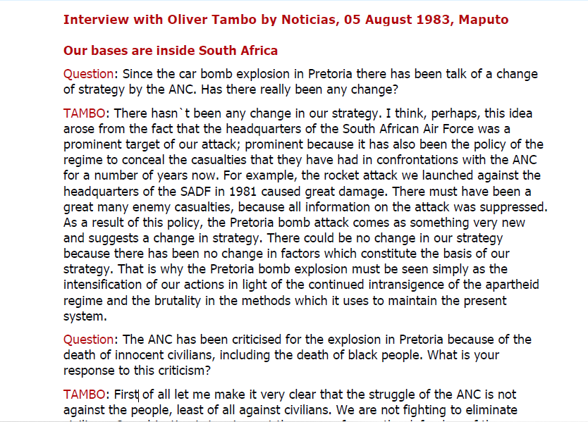 Interview with Oliver Tambo by Noticias, 05 August 1983